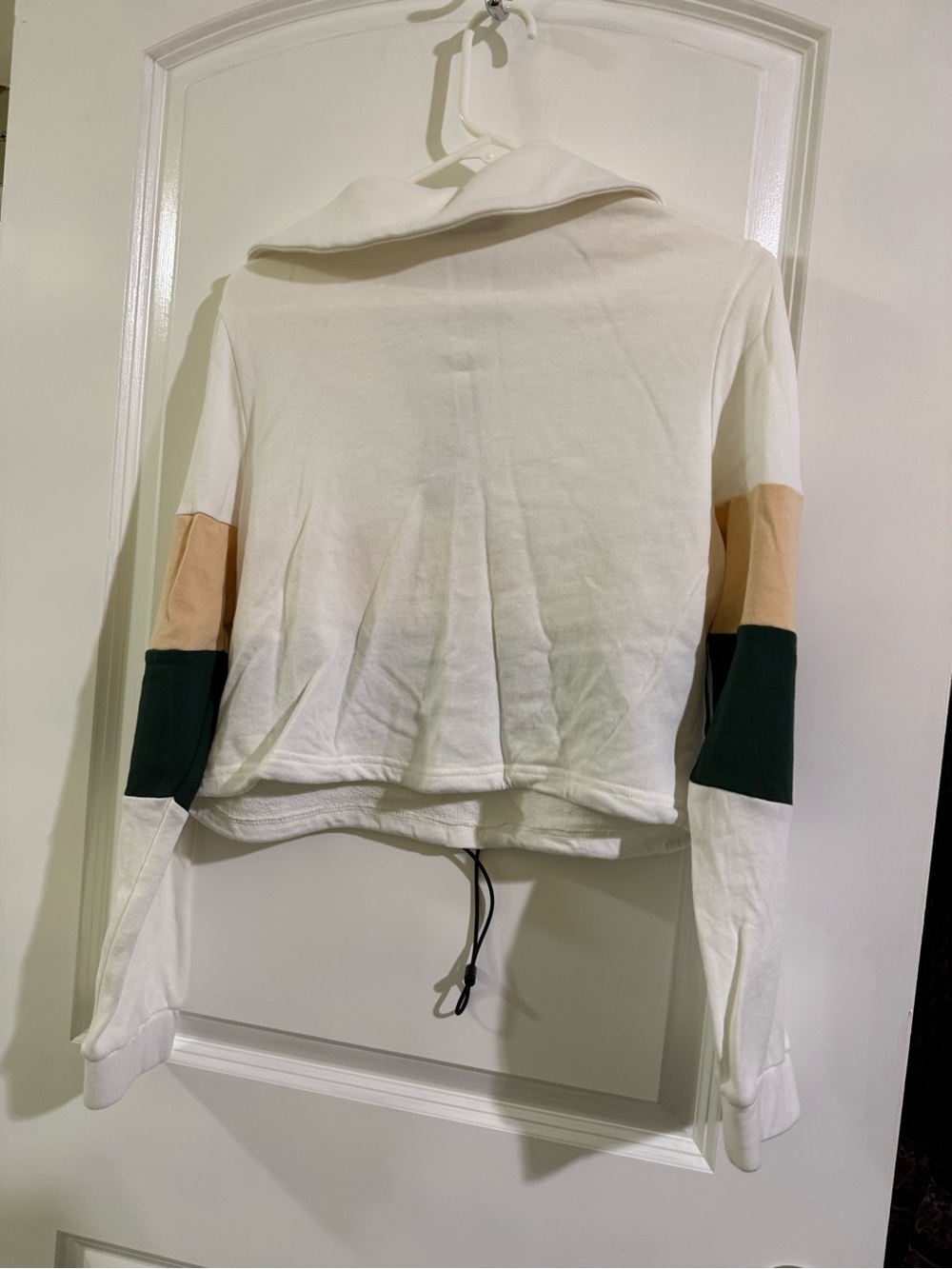 SHEIN White Colorblock Half-Zip Sweater with Peach & Dark Green Stripes. set - Picture 3 of 4